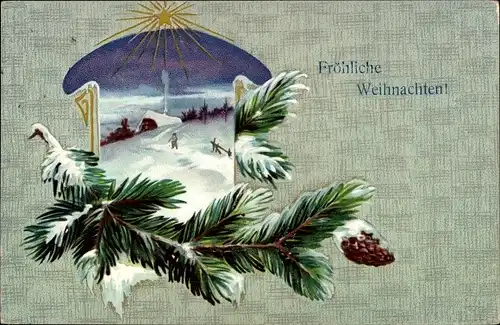 Ak Glückwunsch Weihnachten, Tannenzweige, Zapfen