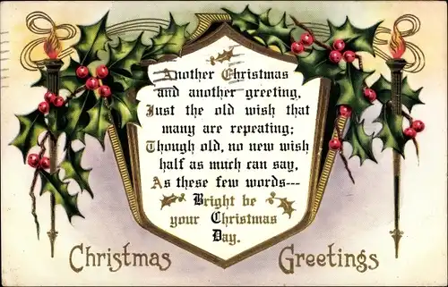 Ak Glückwunsch Weihnachten, Stechpalme, Christmas Greetings