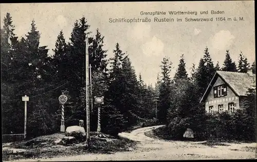 Ak Seebach in Baden Schwarzwald, Rustein Ruhestein, Schliffkopfstr. Grenzpfähle Württemberg u. Baden