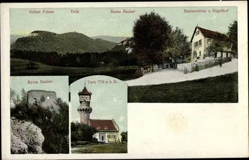 Ak Unterlenningen Lenningen in Württemberg, Ruine Diepoldsburg, Burg Rauber, Rest. z. Engelhof, Teck