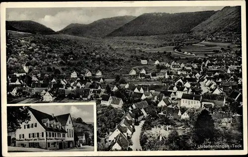 Ak Unterlenningen Lenningen in Württemberg, Panorama, Gasthof u. Metzgerei z. Löwen