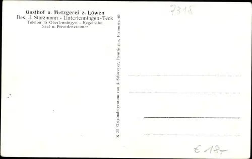 Ak Unterlenningen Lenningen in Württemberg, Panorama, Gasthof u. Metzgerei z. Löwen