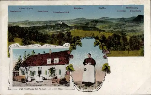 Ak Kuchalb Donzdorf in Württemberg, Gasthaus zur Kuchalb, Panorama, Scharfenschloß, Stuifen, Wirtin