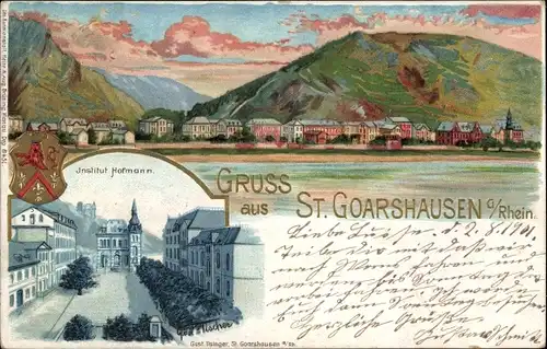 Künstler Litho Sankt Goarshausen am Rhein, Panorama, Institut Hofmann