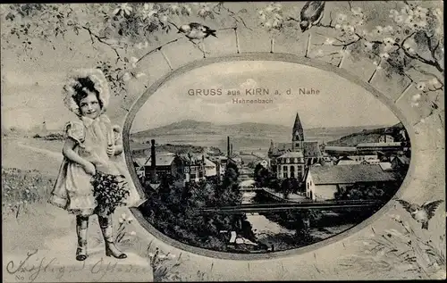 Passepartout Ak Kirn an der Nahe, Blick auf den Hahnenbach, Mädchen