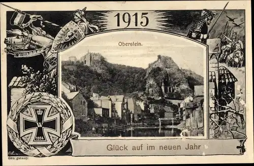 Passepartout Ak Oberstein an der Nahe, Glückwunsch Neujahr 1915, Patriotik 1. WK, Eisernes Kreuz