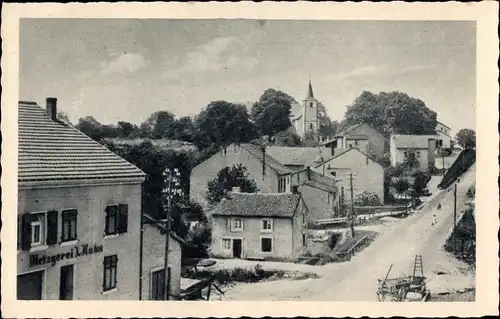 Ak Ittersdorf Wallerfangen im Saarland, Ortspartie, Metzgerei, Kirche