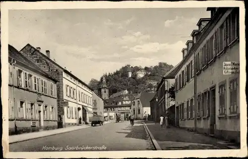 Ak Homburg in der Saarpfalz Saarlan, Saarbrücker Straße, Futtermittel Josef Manz, Kirche