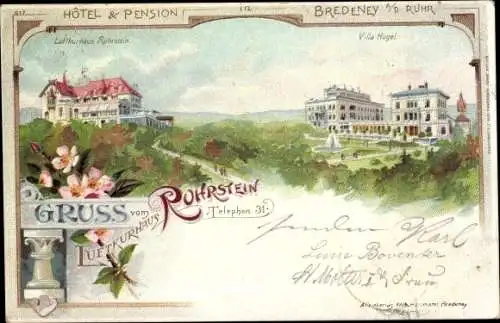 Litho Bredeney Essen im Ruhrgebiet, Luftkurhaus Ruhrstein, Villa Hügel