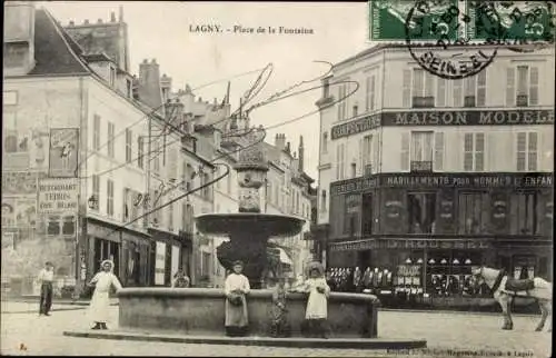 Ak Lagny Seine et Marne, Place de la Fontaine