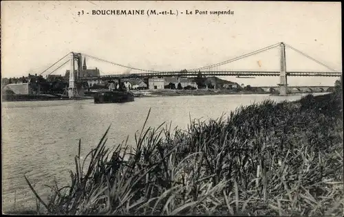 Ak Bouchemaine Maine et Loire, le pont suspendu, Hängebrücke