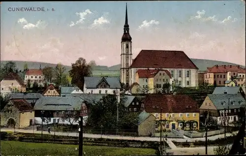 Ak Cunewalde im Kreis Bautzen, Teilansicht des Ortes mit Kirche