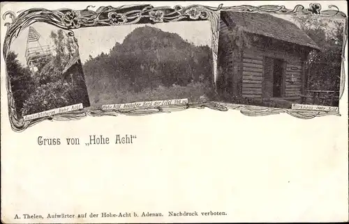 Ak Adenau in der Eifel, Aussichtsturm, Hohe Acht, Blockhaus Hohe Acht