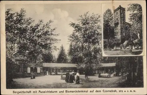 Ak Cunewalde, Bergwirtschaft mit Aussichtsturm und Bismarckdenkmal, Czorneboh