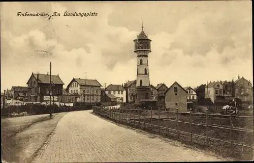 Ak Hamburg Mitte Finkenwerder Finkenwärder, Am Landungsplatz, Wasserturm