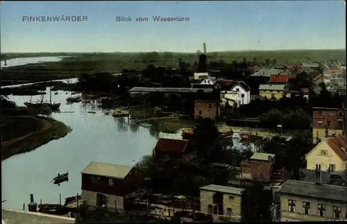 Ak Hamburg Mitte Finkenwerder, Blick vom Wasserturm, Windmühle