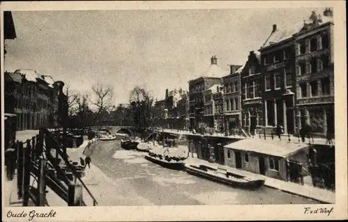 Ak Utrecht Niederlande, Oude Gracht, Winter