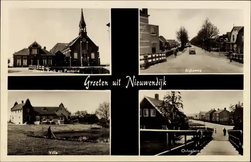 Ak Nieuwendijk Nordbrabant, Villa, Rijksweg, Ger. Kerk en Pastorie, Osloplein