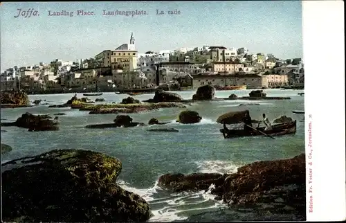 Ak Jaffa Israel, Blick auf den Ort mit Landungsplatz