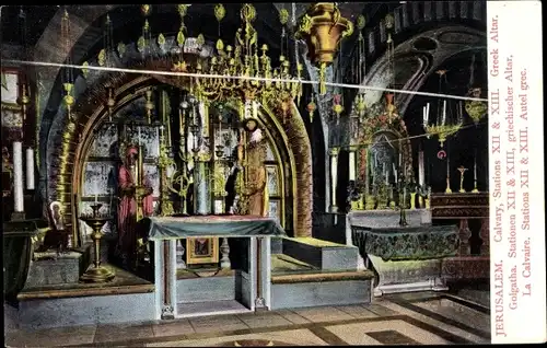 Ak Jerusalem Israel, Calvary, Stations XII und XIII, Golgatha