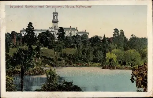 Ak Melbourne Australien, Botanical Gardens and Government House