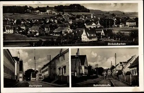 Ak Dinkelscherben in Schwaben, Panorama, Marktplatz, Bahnhofstraße