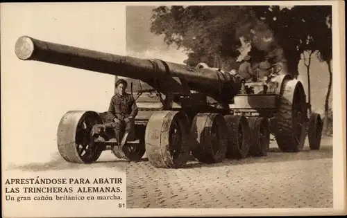 Ak Britisches Geschützfahrzeug, 1. WK