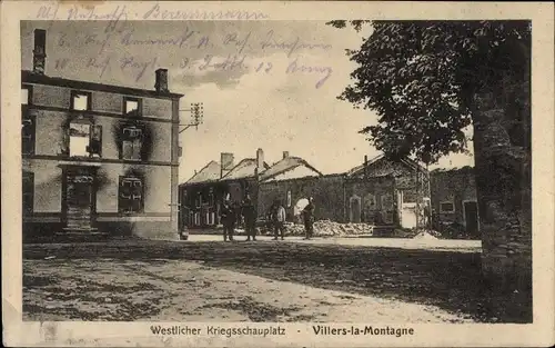 Ak Villers la Montagne Meurthe et Moselle, Westlicher Kriegsschauplatz, zerstörte Gebäude, 1. WK