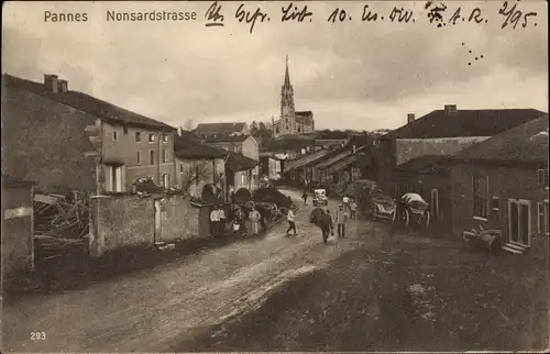 Ak Pannes Meurthe et Moselle, Nonsardstraße, deutsche Soldaten, 1. WK
