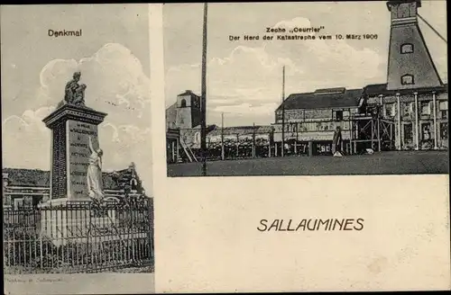 Ak Sallaumines Pas de Calais, Denkmal, Zeche Courrier, Katastrophe 1906