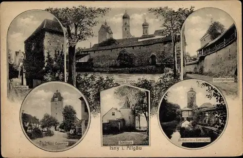 Ak Isny im Allgäu, Espantor, Unterer Graben, Schlössle, Diebsturm, Pulverturm, Speicherturm