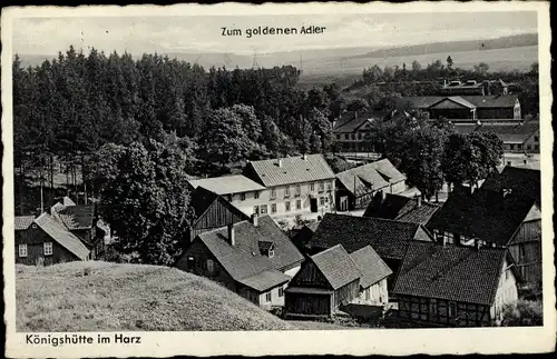 Ak Königshütte Elbingerode Oberharz am Brocken, Panorama, Zum goldenen Adler