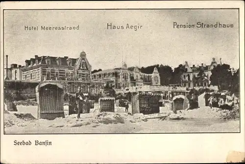 Ak Ostseebad Bansin Heringsdorf auf Usedom, Hotel Meeresstrand, Haus Aegir, Pension Strandhaus