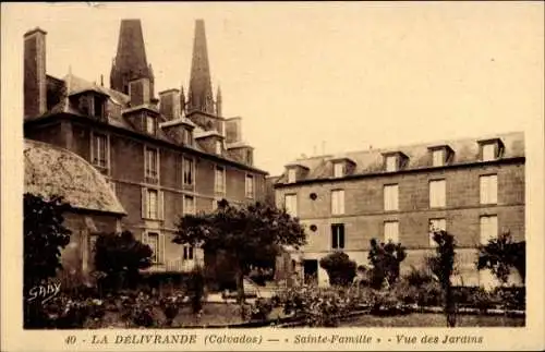 Ak La Delivrande Calvados, Sainte Famille, Vue des Jardins