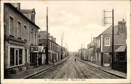 Ak Littry les Mines Calvados, Rue de la Gare