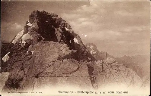 Ak Berchtesgaden in Oberbayern, Watzmann, Mittelspitze vom Grat aus