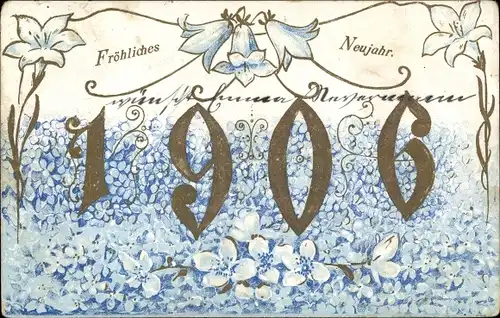 Präge Ak Glückwunsch Neujahr, Jahreszahl 1906, Blumen