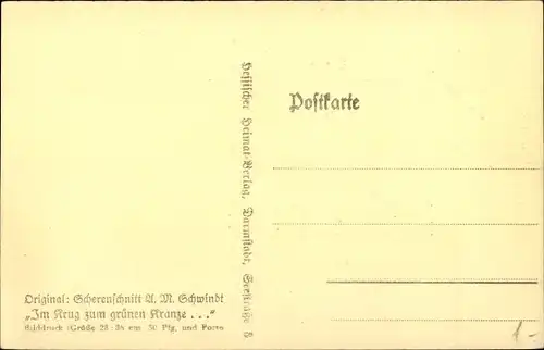 Scherenschnitt Künstler Ak Schwindt, A.M., Im Krug zum grünen Kranze, Gasthaus