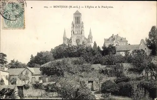 Ak Montjean Maine et Loire, L'Eglise, Presbytere, Kirche und Presbyterium