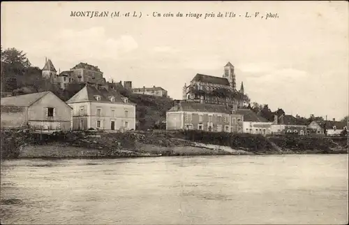 Ak Montjean Maine et Loire, Uferpartie, un coin du rivage pris de l'île