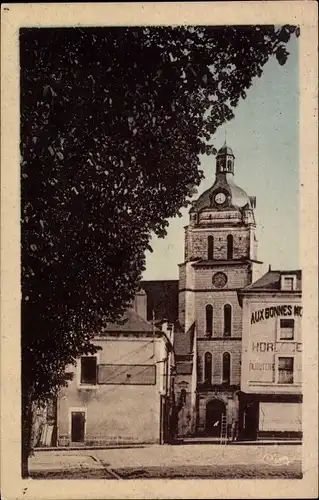 Ak Baugé Maine et Loire, Eglise St. Laurent, Kirche, Uhrmacher, Schmuckladen