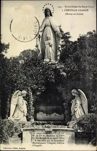 Ak Chenillé-Changé Maine et Loire, Notre-Dame de Sacré Coeur, Madonna, Sakralplastik