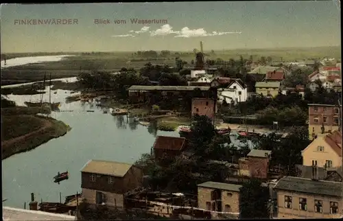 Ak Hamburg Mitte Finkenwerder, Blick vom Wasserturm, Windmühle