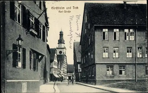 Ak Kirchheim unter Teck Baden Württemberg, Karl-Straße, Blick zum Rathaus