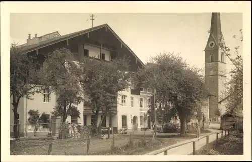 Ak Eggstätt in Oberbayern, Gasthof zur Post, Kirchturm