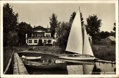 Ak Seeon Seebruck am Chiemsee Oberbayern, Strandpension Seebruck, Segelboot