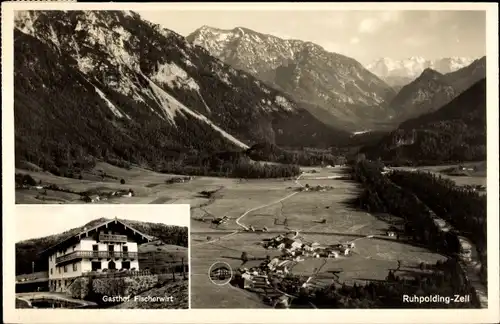 Ak Zell Ruhpolding Bayern, Gasthof Fischerwirt, Panorama