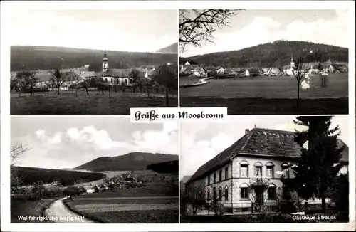 Ak Moosbronn Gaggenau im Schwarzwald, Teilansichten, Gasthof Strauss, Wallfahrtskirche Maria Hilf