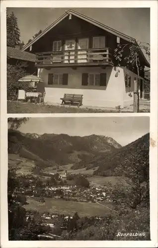 Foto Ak Ruhpolding in Oberbayern, Gesamtansicht vom Ort, Gasthof Mina Staller