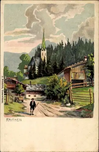 Künstler Ak Paulus, L., Raiten Schleching in Oberbayern, Dorfpartie